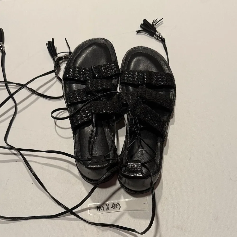 Michael Kors Black Woven Leather Gladiator Lace-Up Sandals